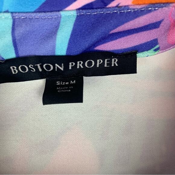 Boston Proper women's medium Mini Dress blue pink zip Tropical Print - Picture 4 of 12